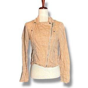 Lou & Gray Orange Linen Asymmetrical Zip Moto Jacket Size xS